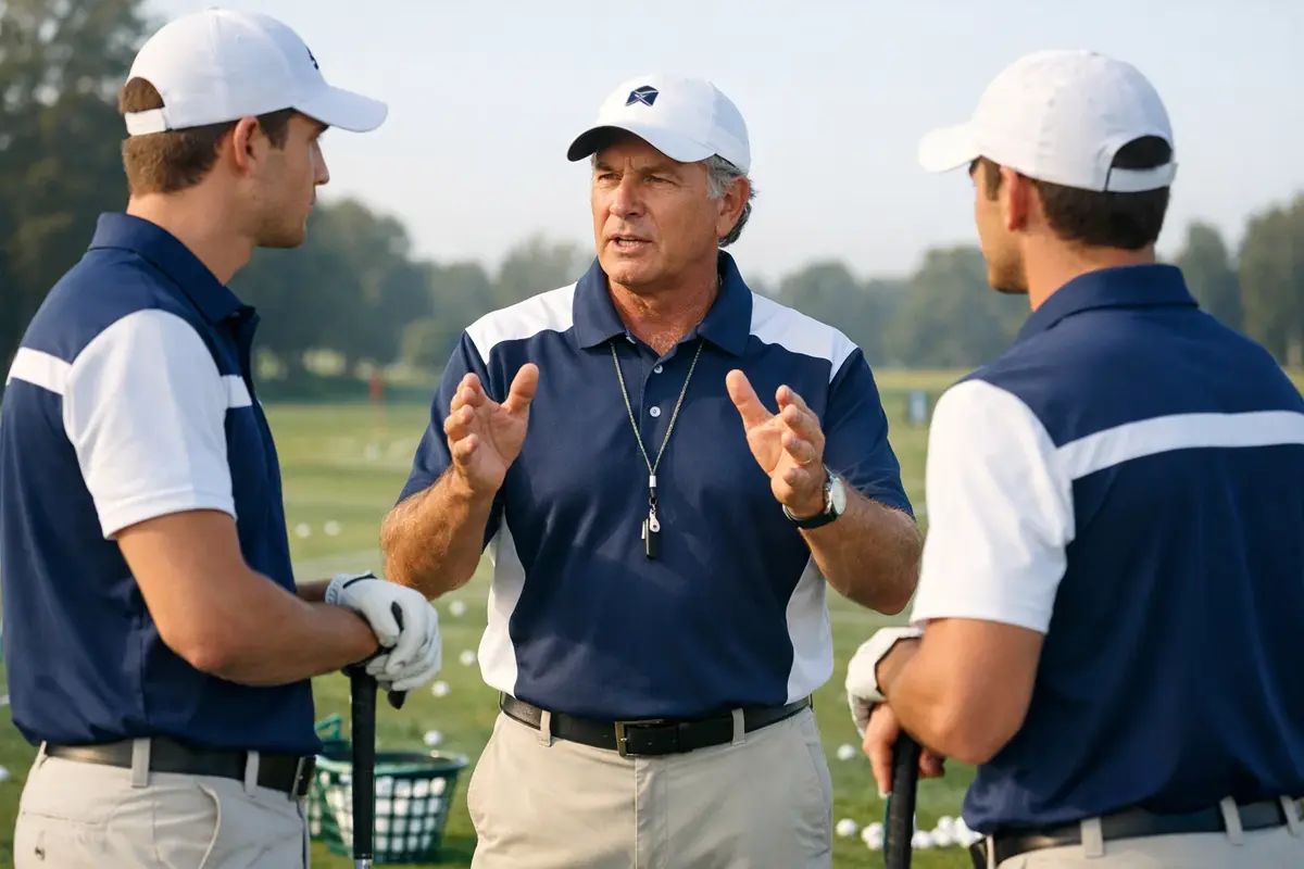 Capitán de golf dando instrucciones a su equipo en el campo