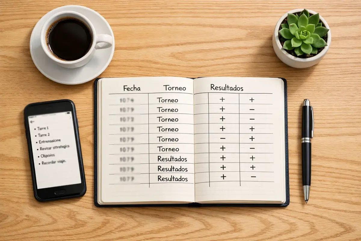 Libreta con registro de apuestas y gestión de bankroll para golf